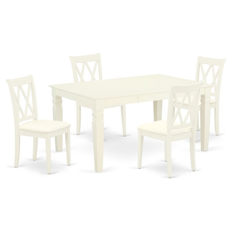 Pemberly Row 5-Piece Wood Dining Set with Linen Seat in White Finish