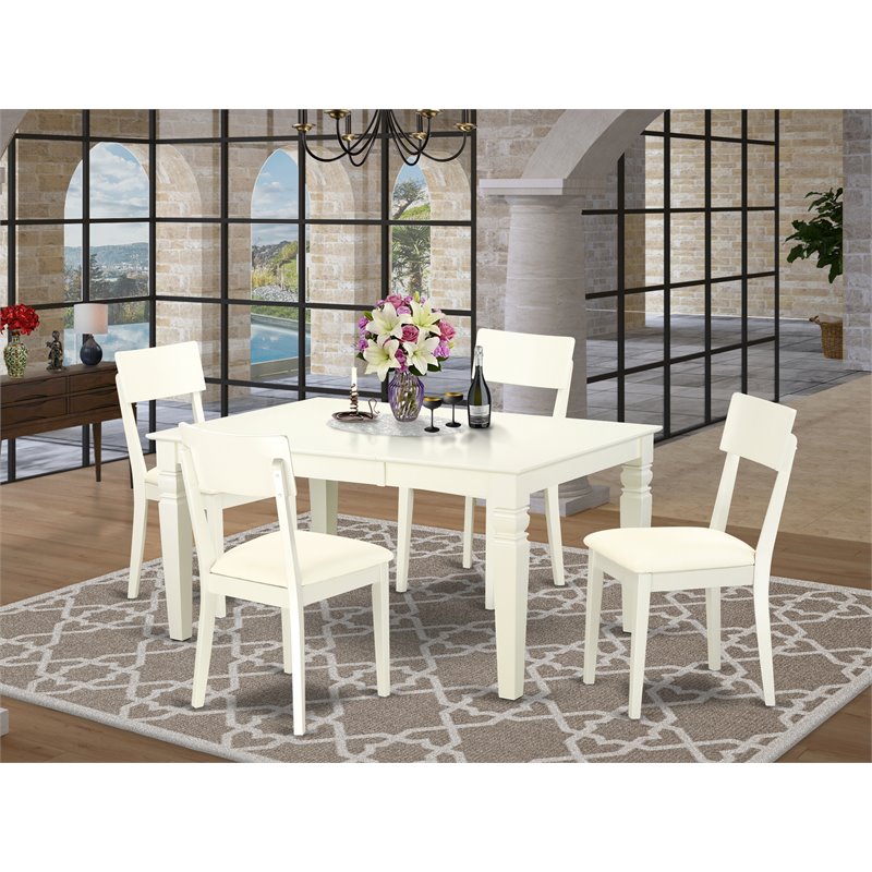 Pemberly Row 5-Piece Wood Dining Set with Faux Leather Seats in Linen White