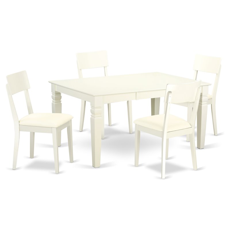 Pemberly Row 5-Piece Wood Dining Set with Faux Leather Seats in Linen White