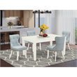 Pemberly Row 5-Piece Dining Set with Linen and Wood in Baby Blue & White
