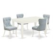 Pemberly Row 5-Piece Dining Set with Linen and Wood in Baby Blue & White