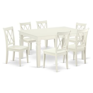 Pemberly Row 7-Piece Wood Dining Set with Butterfly Leaf in Linen White