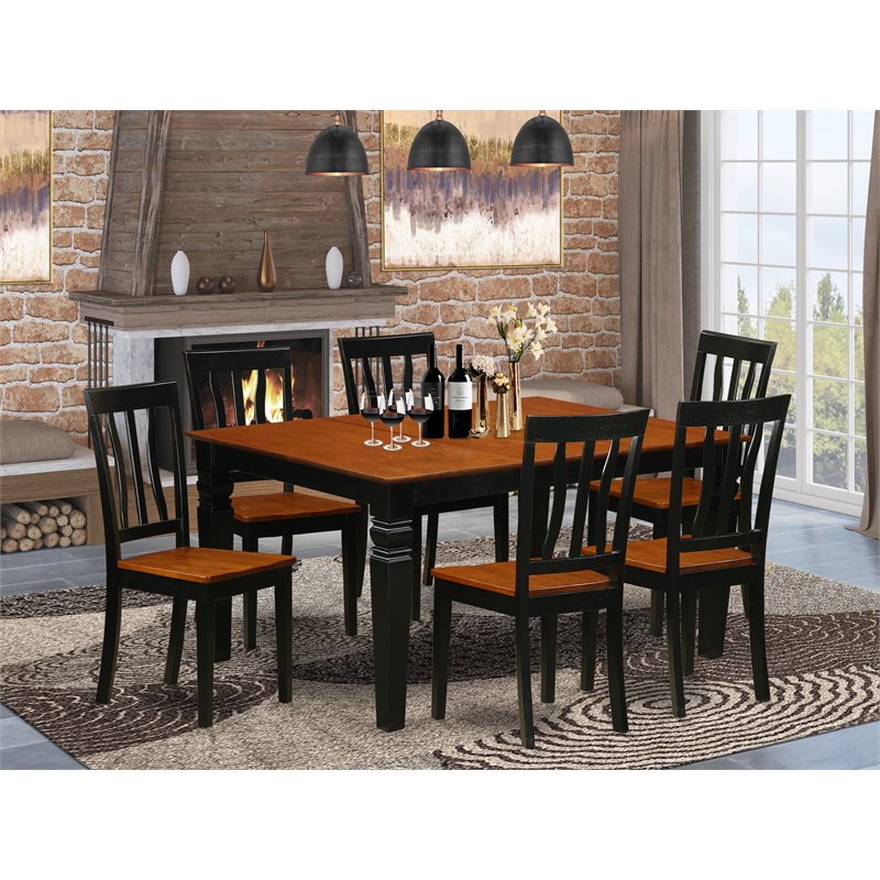 Pemberly Row 7-Piece Wood Dining Table with Butterfly Leaf in Black/Cherry