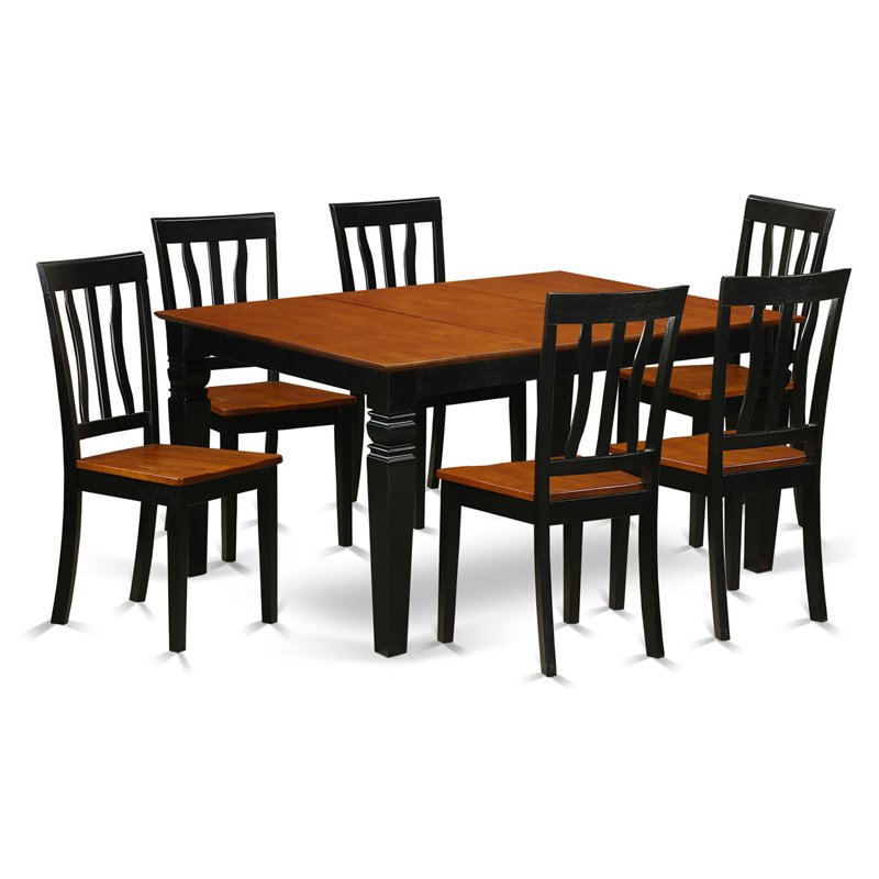 Pemberly Row 7-Piece Wood Dining Table with Butterfly Leaf in Black/Cherry