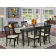 Pemberly Row 7-Piece Wood Dining Set with Black Finish and Linen Chairs