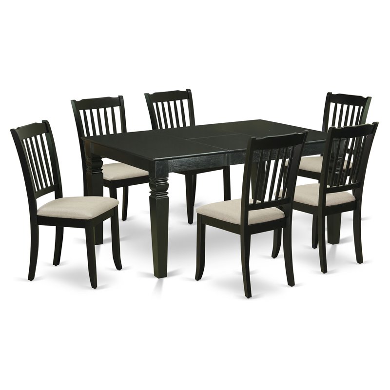 Pemberly Row 7-Piece Wood Dining Set with Black Finish and Linen Chairs