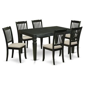 Pemberly Row 7-Piece Wood Dining Set with Black Finish and Linen Chairs