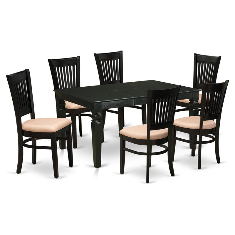 Pemberly Row 7-Piece Wood Dining Set with Fabric Seats in Black