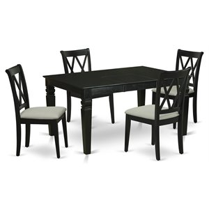Pemberly Row 5-Piece Square Dining Set with Black Finish and Linen Seats