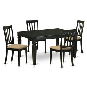 Pemberly Row 5-Piece Dining Set with Black Finish and Linen Seats