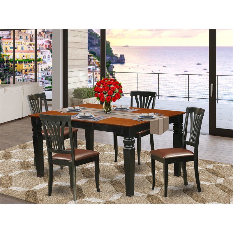Pemberly Row 5-Pc Dining Set with Faux Leather Chairs in Black/Cherry
