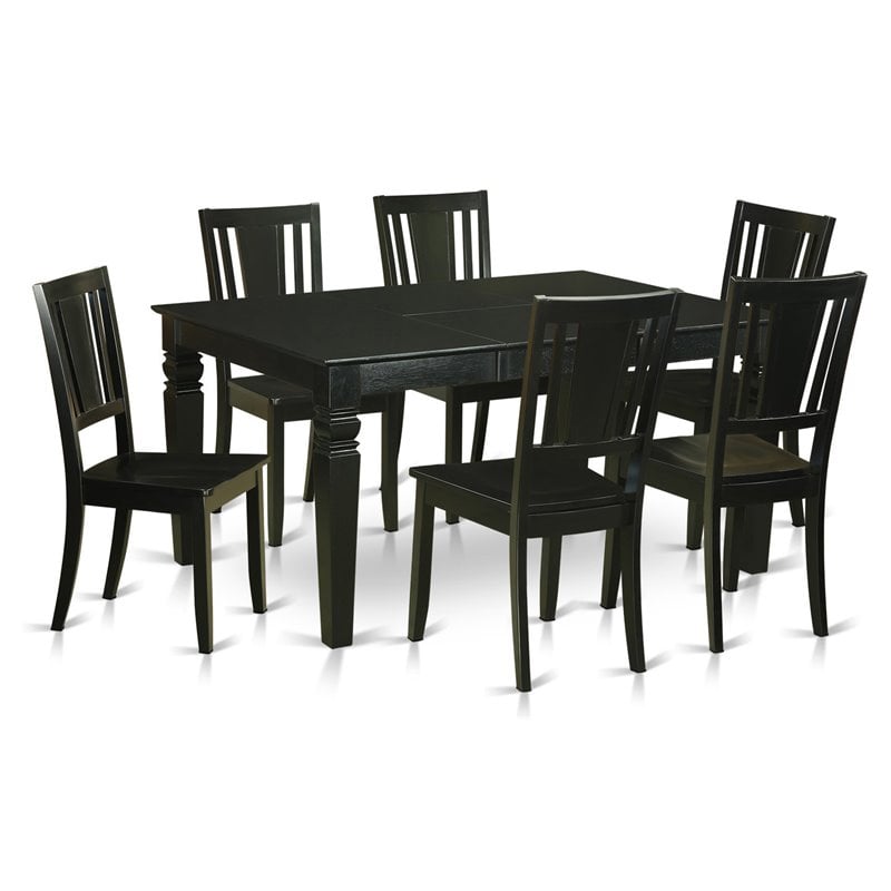 Pemberly Row 7-Pc Wood Dining Set with Chair Seats in Black Finish