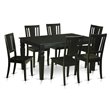 Pemberly Row 7-Pc Wood Dining Set with Chair Seats in Black Finish