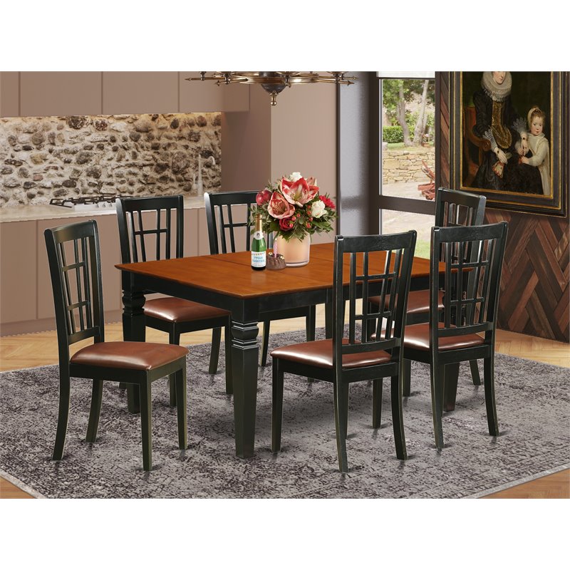 Pemberly Row 7-Piece Dining Set with Faux Leather Chairs in Black/Cherry