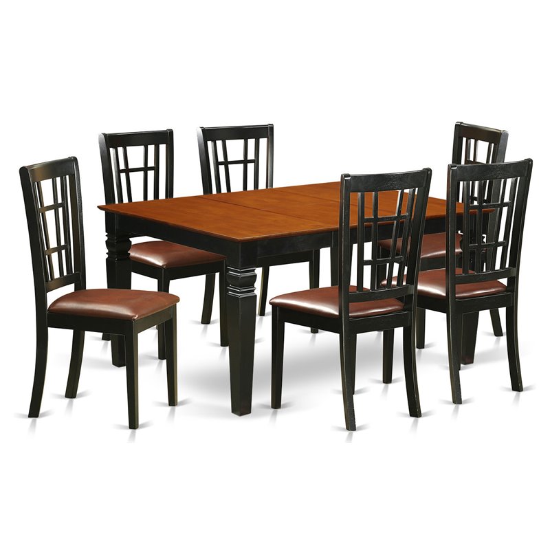 Pemberly Row 7-Piece Dining Set with Faux Leather Chairs in Black/Cherry
