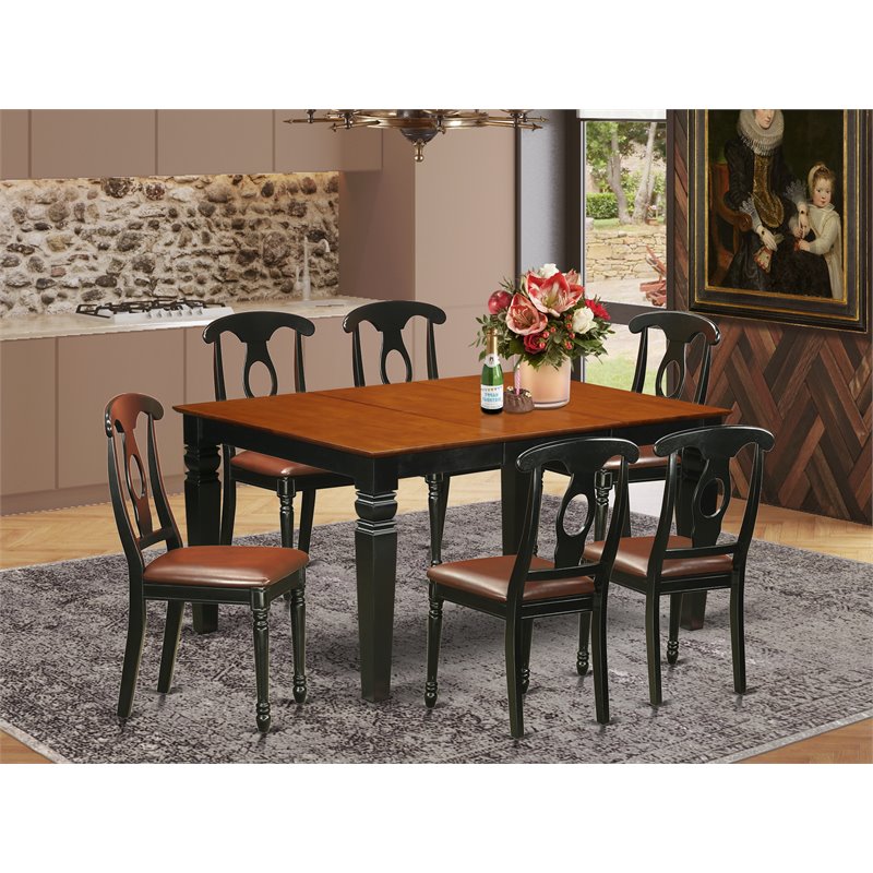 Pemberly Row 7-Piece Wood Dining Set in Black/Cherry with Faux Leather