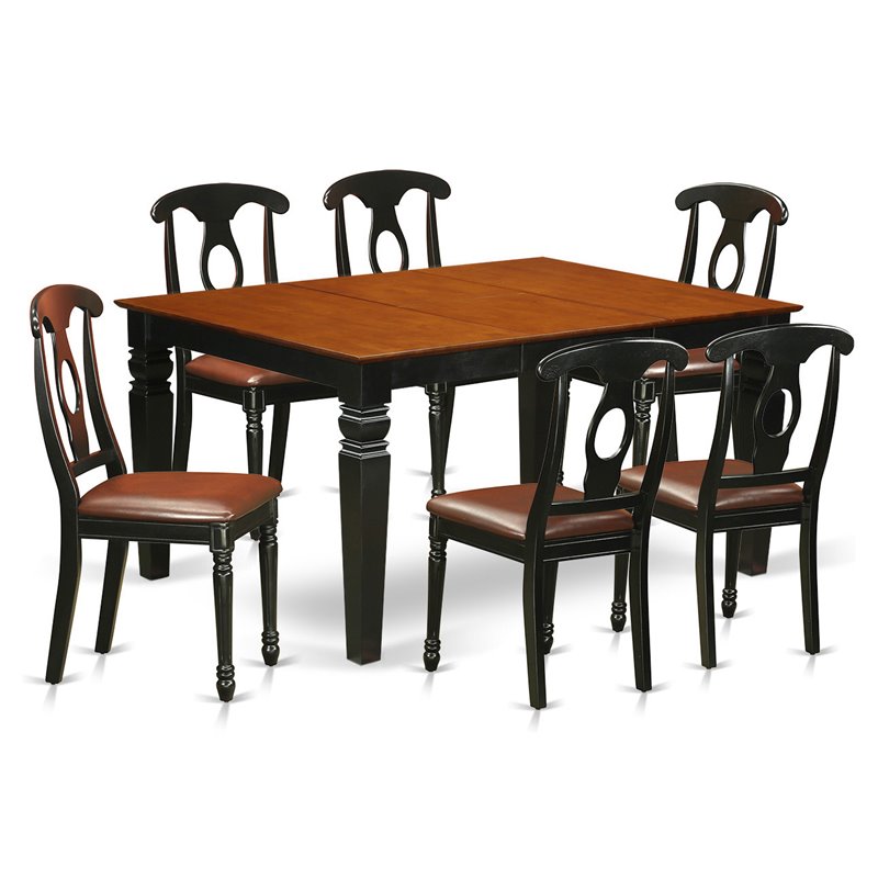Pemberly Row 7-Piece Wood Dining Set in Black/Cherry with Faux Leather