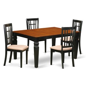 Pemberly Row 5-Piece Wood Dining Set with Linen Seats in Cherry Finish