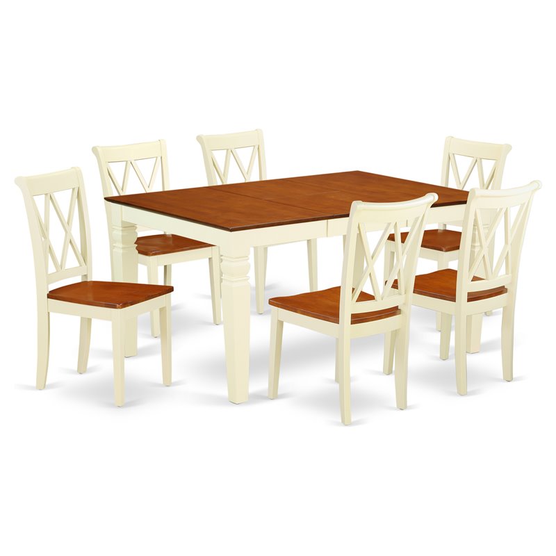 Pemberly Row 7-Piece Wood Dining Room Set in Buttermilk and Cherry Finish
