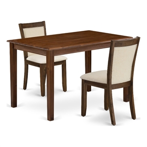 Pemberly Row 3-Piece Dining Table Set Rubberwood Antique Walnut Finish