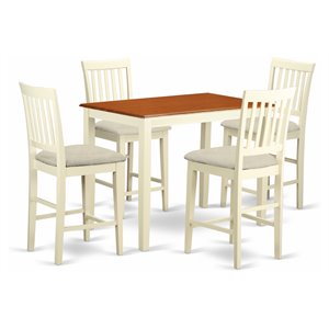 Pemberly Row 5-Piece Counter Height Wood Dining Set in Buttermilk & Cherry