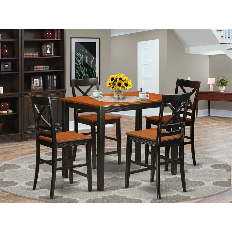 Pemberly Row 5-Piece Dining Set with Asian Hardwood in Black/Cherry