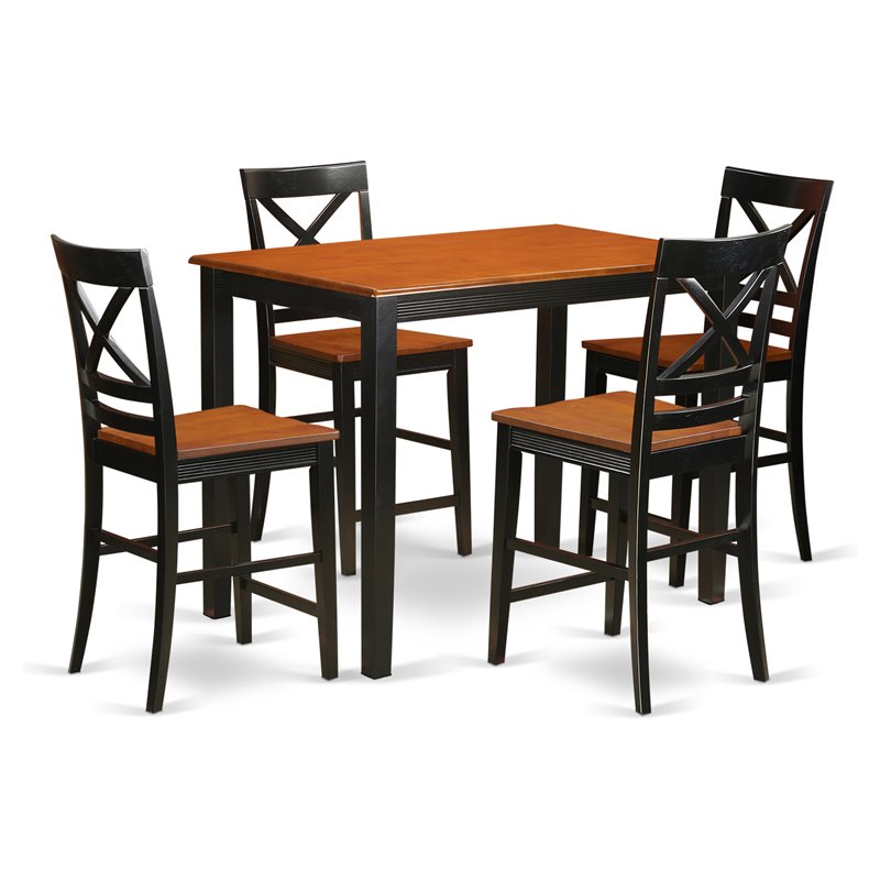 Pemberly Row 5-Piece Dining Set with Asian Hardwood in Black/Cherry