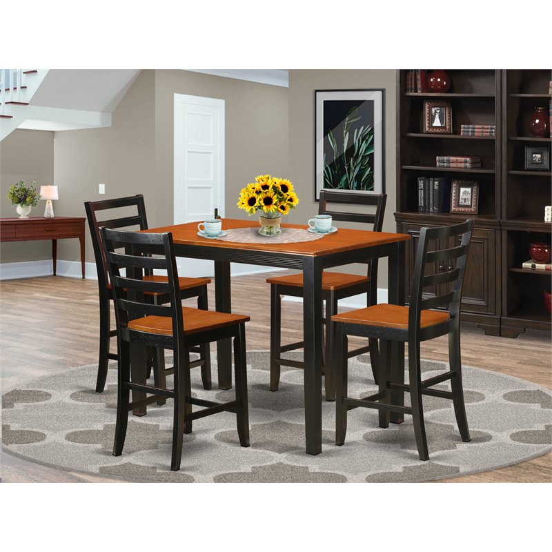 Pemberly Row 5-Piece Modern Dining Set in Black/Cherry Two-Tone Wood Finish