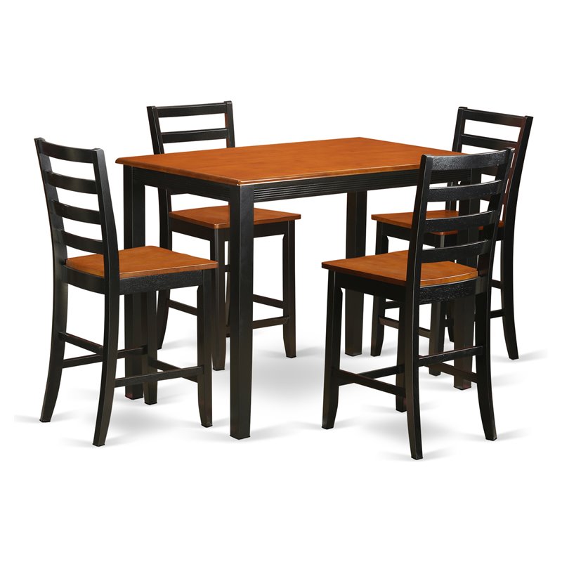 Pemberly Row 5-Piece Modern Dining Set in Black/Cherry Two-Tone Wood Finish