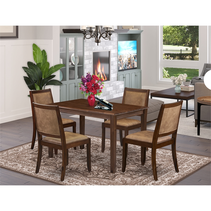 Pemberly Row 5-Piece Dining Table Set in Antique Walnut Finish