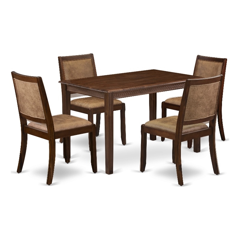 Pemberly Row 5-Piece Dining Table Set in Antique Walnut Finish
