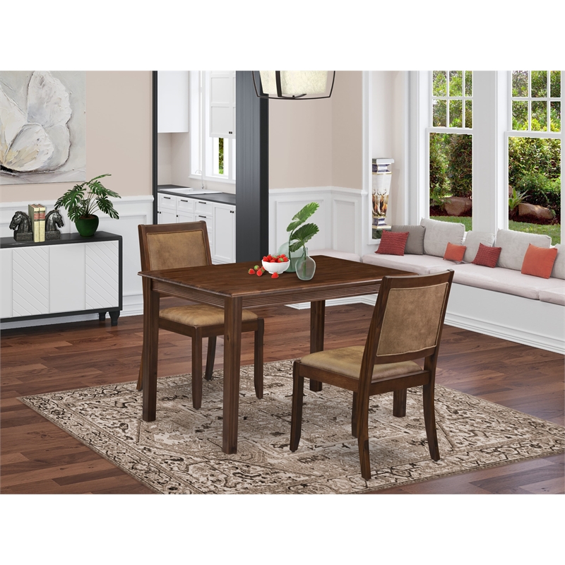 Pemberly Row 3-Piece Walnut Dining Table Set with Faux Leather Chairs