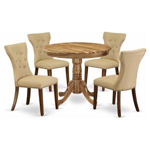 Pemberly Row 5-Piece Wood Dining Set with Round Table in Natural Finish