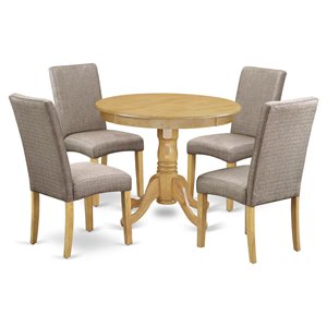 Pemberly Row 5-Piece Wood Dining Set in Oak and Dark Khaki Upholstery