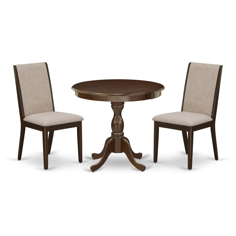Pemberly Row 3-Piece Wood Dining Set in Mahogany with Light Tan Fabric