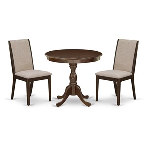 pemberly row 3-piece wood dining set in mahogany with light tan fabric