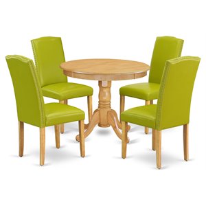 Pemberly Row 5-Piece Dining Set with Oak Table and Autumn Green Chairs