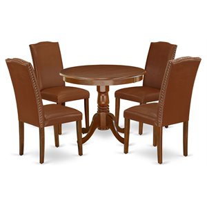 Pemberly Row 5-Piece Wood Dining Set in Mahogany and Brown Finish