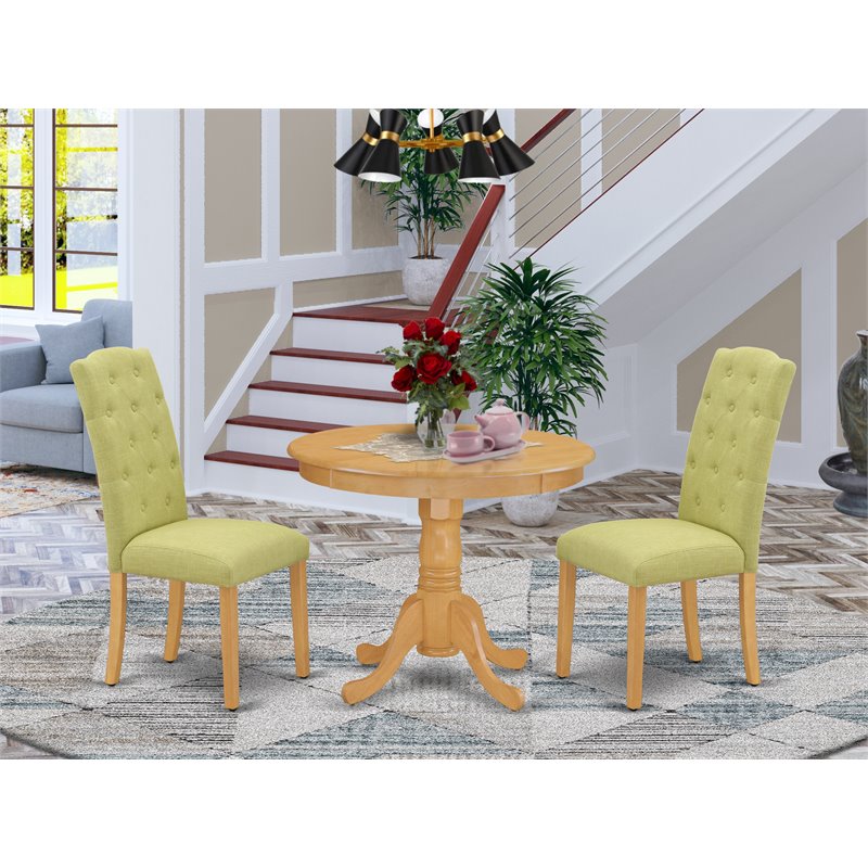 Pemberly Row 3-Piece Wood Dining Set with Lime Chairs in Oak Finish