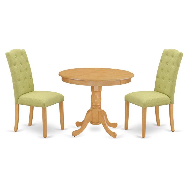 Pemberly Row 3-Piece Wood Dining Set with Lime Chairs in Oak Finish