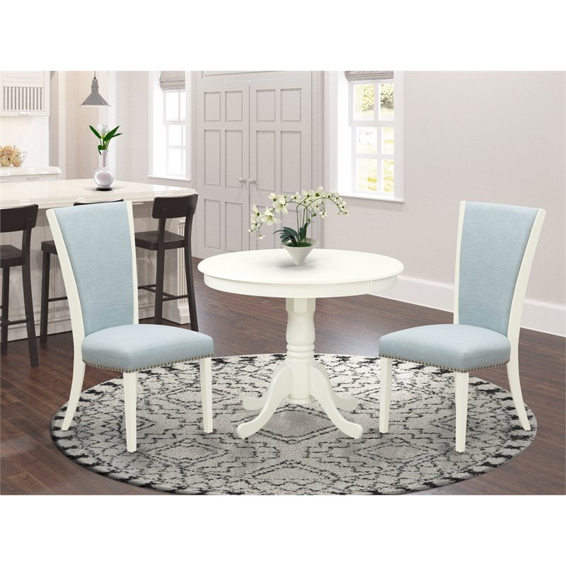 Pemberly Row 3-Piece Rubberwood Kitchen Set with Round Table in Linen White