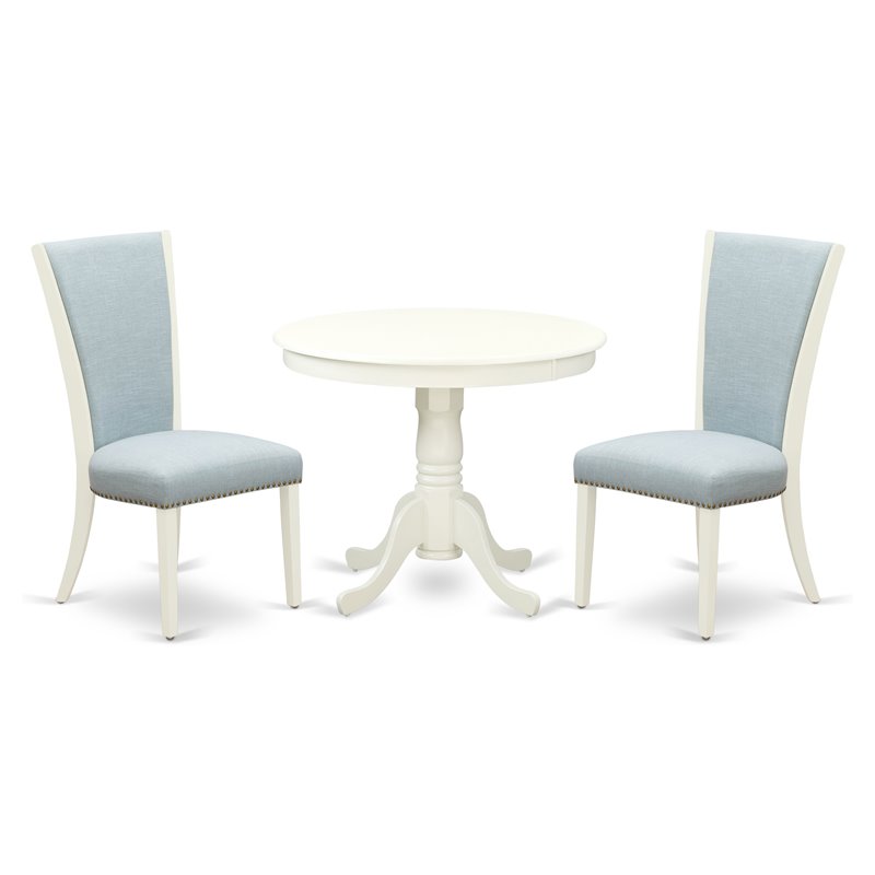 Pemberly Row 3-Piece Rubberwood Kitchen Set with Round Table in Linen White