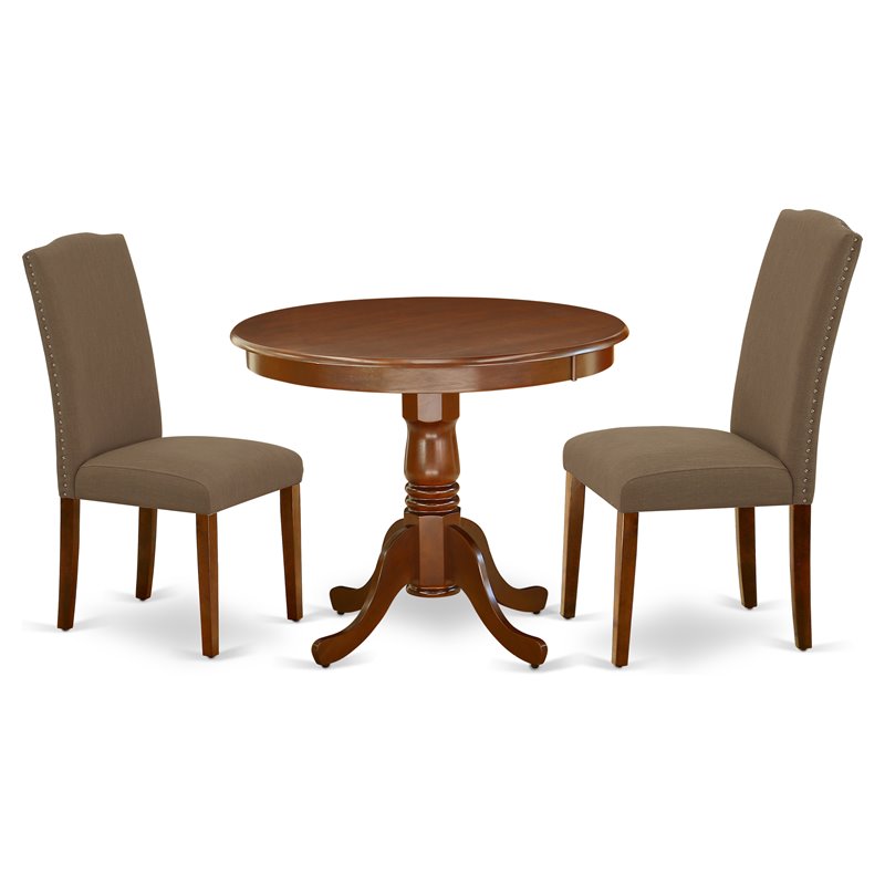 Pemberly Row 3-Piece Dining Set with Mahogany Table and Coffee Chairs