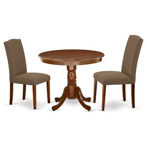 Pemberly Row 3-Piece Dining Set with Mahogany Table and Coffee Chairs