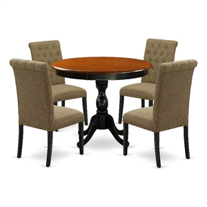 Pemberly Row 5-Piece Cherry Table and Linen Fabric Chairs Set in Black