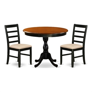 Pemberly Row 3-Piece Round Dining Set with Linen Chairs in Cherry/Black