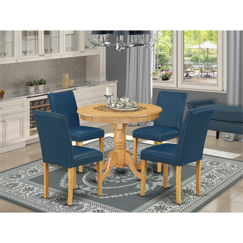 Pemberly Row 5-Piece Dining Set in Oak and Oasis with Upholstered Chairs