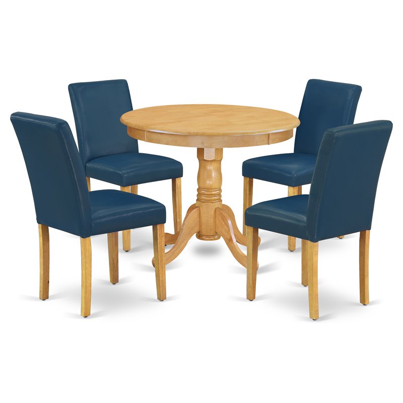 Pemberly Row 5-Piece Dining Set in Oak and Oasis with Upholstered Chairs