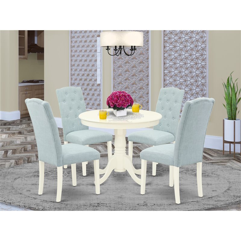 Pemberly Row 5-Piece Wood Dining Set with Cushion Seats in White