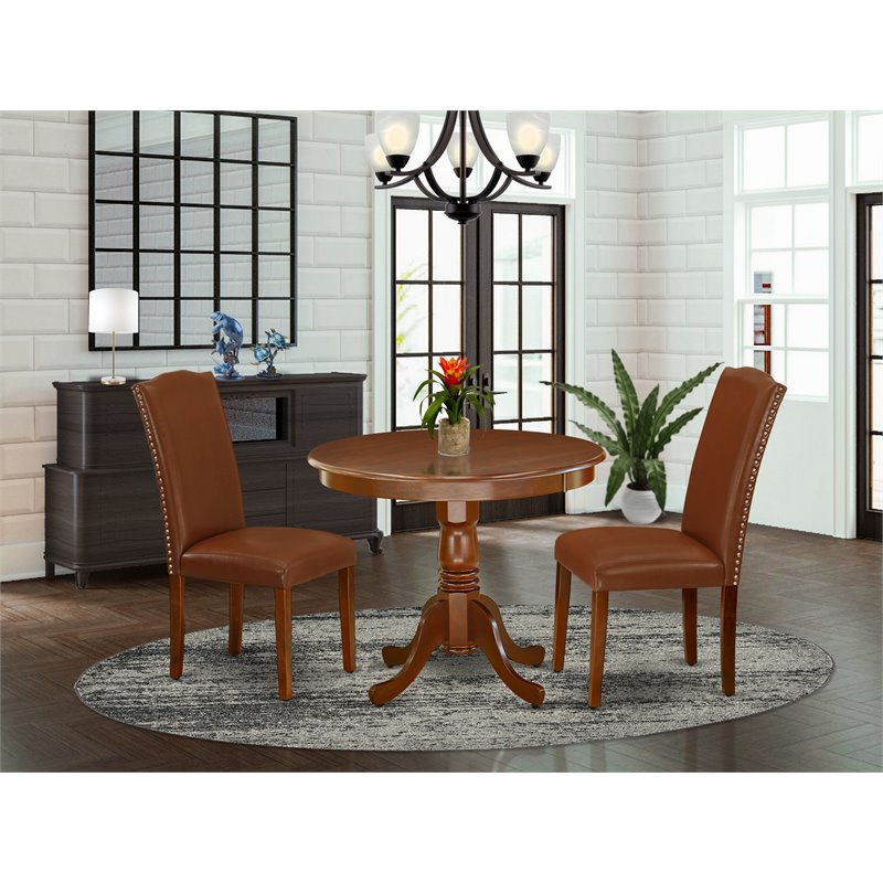 Pemberly Row 3-Piece Wood Dining Set in Mahogany and Brown Finish